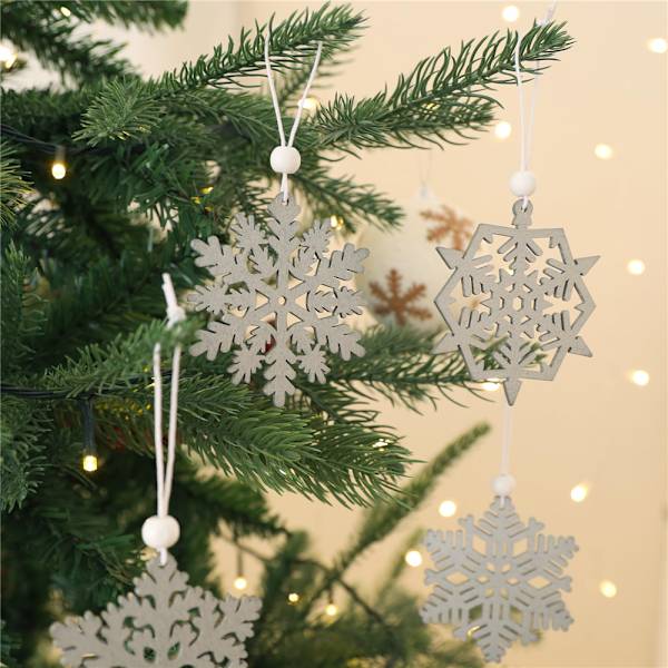 16 st julgranspynt i trä med snöflingor, hängande dekorationer, julpynt Grey
