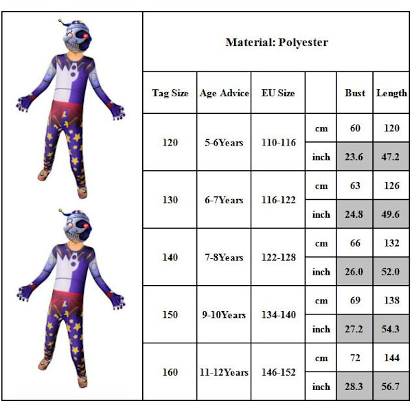 Sundrop Moondrop Security Breach Game Jumpsuit Halloween Cosplay 140Y
