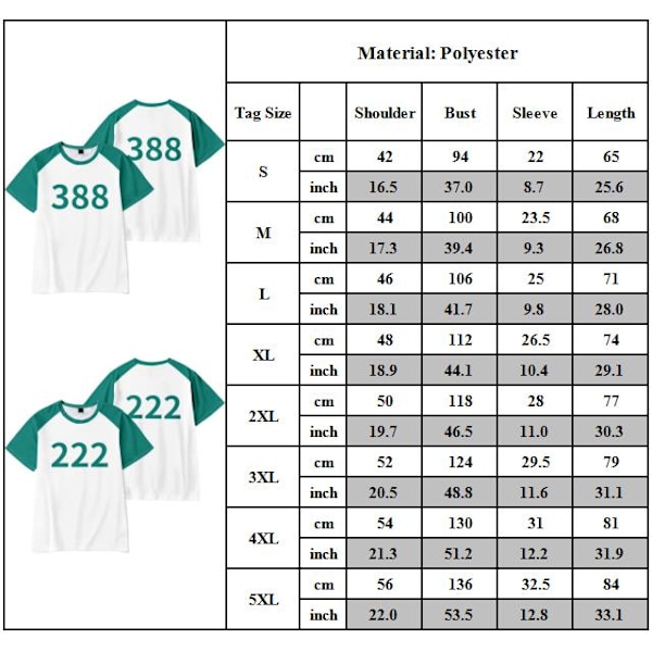 Squid Season 2 Pelaaja 001/456/230/222/120/388/ Puku T-paita Unisex Lyhythihainen Tee Paidat S-5XL #001 4XL