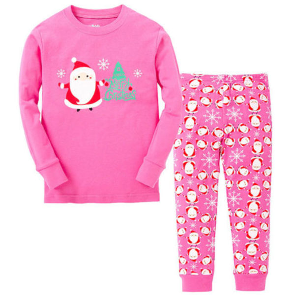 Barn Flicka Pojke Jul Xmas Outfit Pyjamas Set Sovkläder Nattkläder Loungewear Pink Santa Claus 130cm