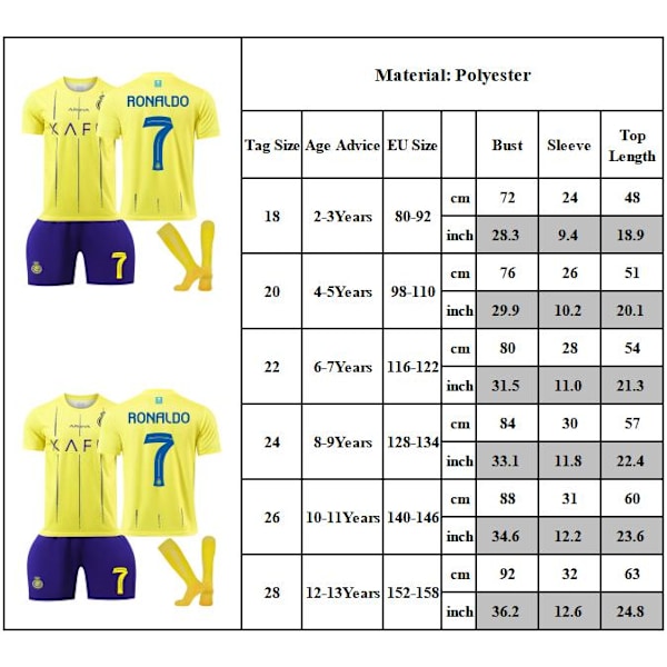 Fotbollströja för Barn, 23-24 Riyadh Nr 7 Ronaldo Fotbollsträningsuniform 18