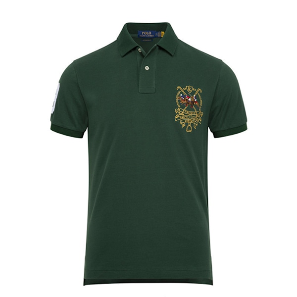 Ralph Lauren Herr Polotröja Solid Mjuk Andningsbar Mesh Polotröjor Slim Fit Krageknappar Kortärmad T-shirt Sommar Casual Strand Träning Tröja Green XL