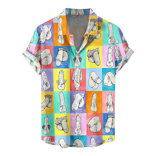 Herrar Knapp-Down Skjortor Roliga Tryckta Hawaiiska Strand Toppar A 2XL