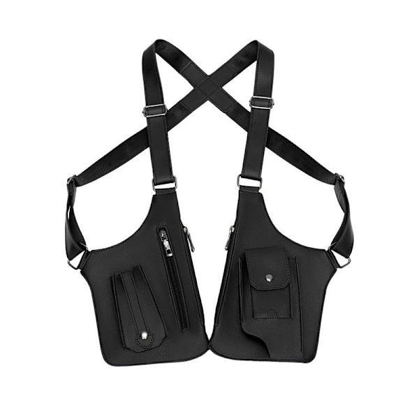 Tyverisikret Multi Pocket Taske Justerbar Læder Skuldertaske Til Mænd Skuldertaske Tyverisikret Sele Dobbelt Skulder Multi-Pocket Taske Til Camping Black