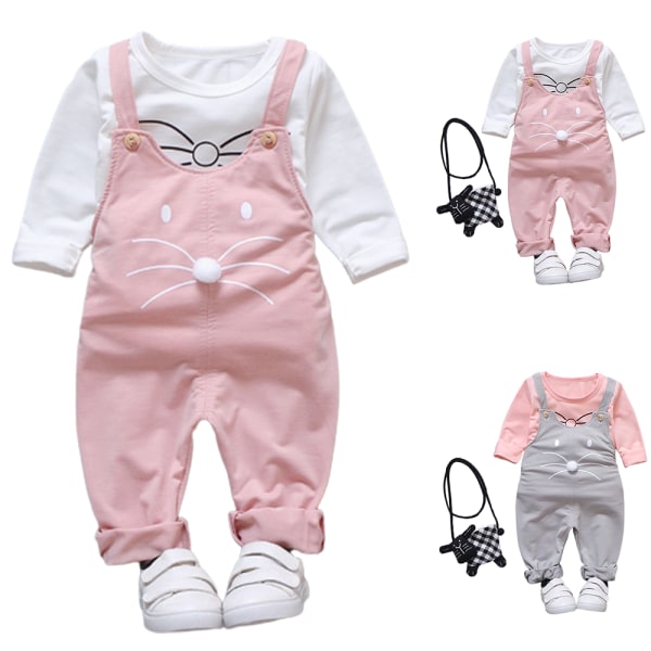 Nyfödd bebis tecknad långärmad sparkdräkt body outfits set 1.5-2.5Years