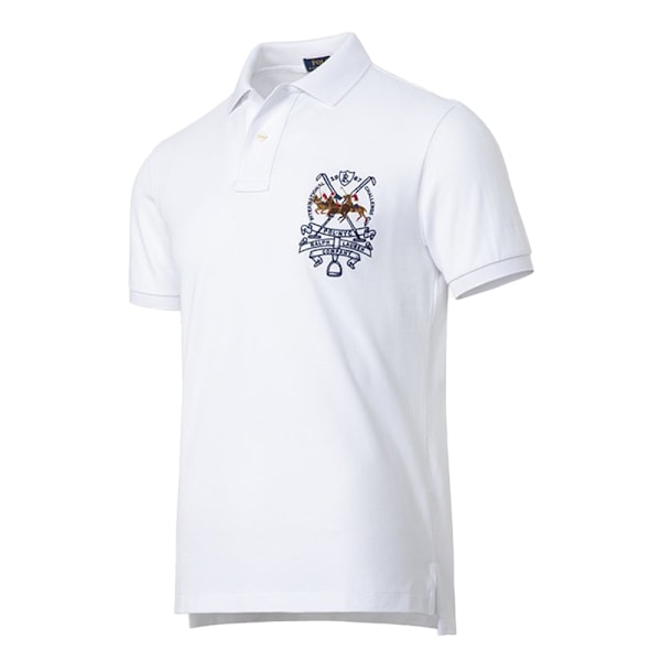 Ralph Lauren Herrarnas Solid Mjuka Andningsbara Mesh Polotröjor Slim Fit Krageknappar Kortärmade T-shirts Sommar Casual Strand Träning Tröja White XL