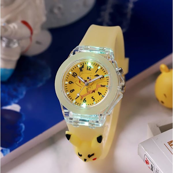 Pojkar Flickor Barn Armbandsur Klocka Cartoon Silikon Luminous Barnklockor Present Pikachu