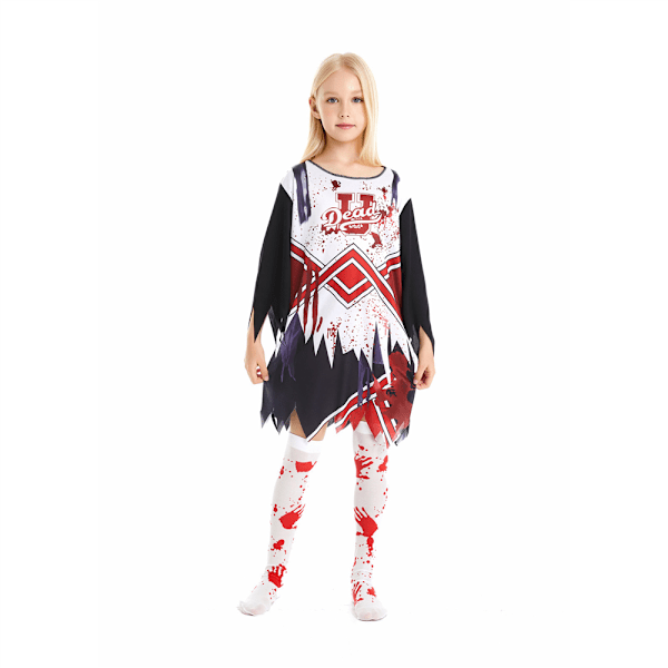 Halloween-kostym för flickor 7-12 år, zombie-klänning med strumpor, blomboll och cheerleading-outfit, fest, cosplay S