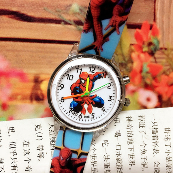 Kids SpiderMan söt tecknad blinkande ljus silikon watch sky bule