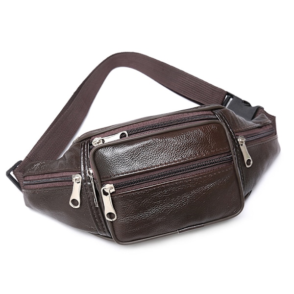 Stor Svart Läder Midjeväska Pengar Bälte Fanny Pouch Semester coffee