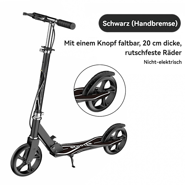 Hopfällbar sparkcykel för vuxna, justerbar höjd, med handbroms PU-hjul, present till barn