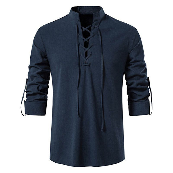 Miesten merirosvopaita, nauhallinen, pitkähihainen, pystykaulus T-paita navy blue M