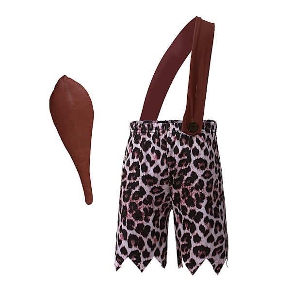 Barn Halloween Suspender Shorts Man Cosplay Kostym Set Leopard 70cm