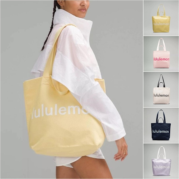 lulu Fashion Trendig Stor Kapacitet Lulu Canvas Tote Bag för Män och Kvinnor Studenter Resa Yoga Bag Fitness Sport Tote Bag Enkelsidig Axelväska Purple