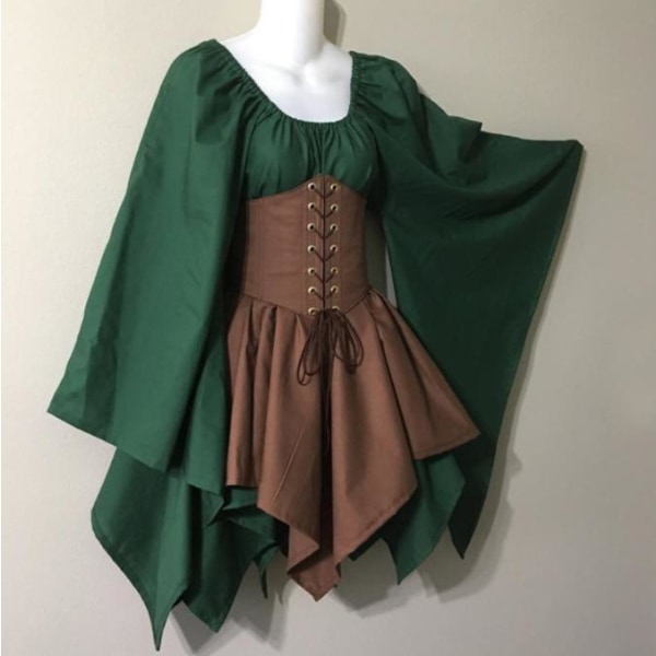 Renässans medeltida klänning Karnevalsklänning maskeradbalsfest dark green+dark khaki XL