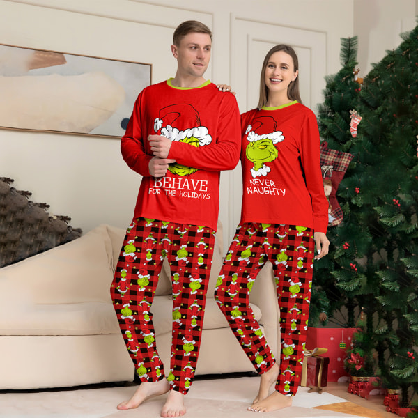 Grinch julpyjamas familjematchande sovkläder barn pyjamas set Mom 3XL