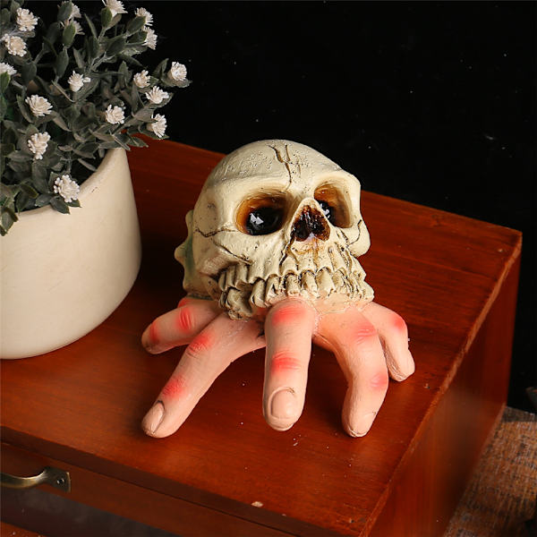 Halloween Hodeskalle Spøkelse Hånd Statue Skrekk Hagepynt Resin Conch Parodi Dekor