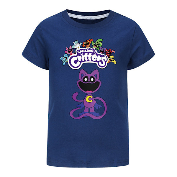 Barn Pojkar Flickor Leende Critters CatNap Tryckt Sommar Kortärmad T-shirt Navy blue 160cm