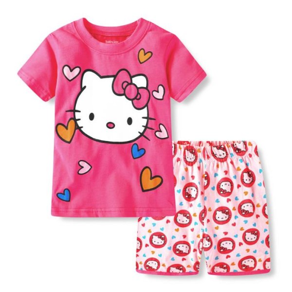 Barnflickor Disney-karaktär Pyjamas T-shirt Shorts Set Sovkläder Casual Outfit Hello Kitty A 6 Years