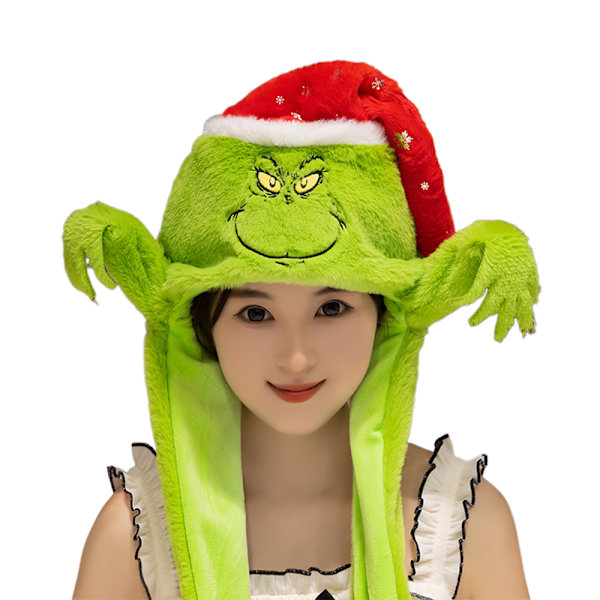 Jultomte Plysch Rörliga Öron Grinch's Öronhatt Dam Fluffy Rörliga Öronhatt Present Grinch