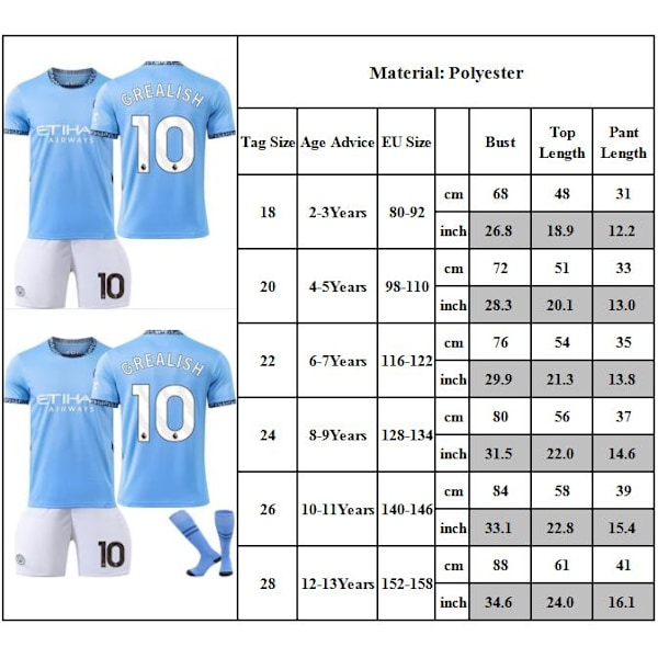 #10 GREALISH Fotbollströja Set Barn T-shirt Shorts Strumpor Tröja för Barn Pojkar Småbarn 18