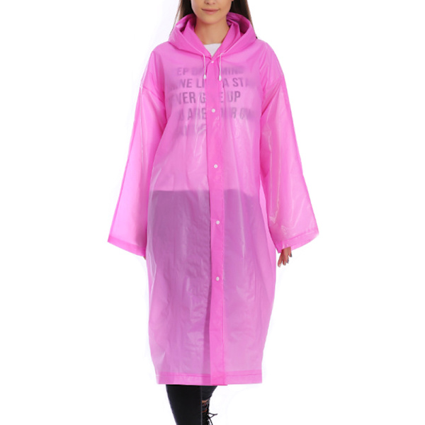 Vuxenregnrock Vattentät Plast Återanvändbar Regn Poncho Huva pink