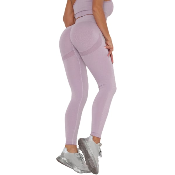 Kvinnor Yoga Byxor Hög midja Träning Sport Gym Push Up Tights light purple L