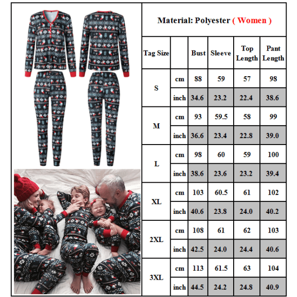 Familj Matchande julpyjamas Sovkläder Xmas Pyjamas Nattkläder PJs Set Barn Vuxen Outfit Women XL