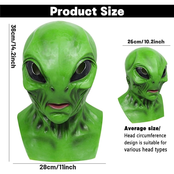 Halloween Grønn Alien Latex Maske, Autentisk Skummel Kostymemaske, Alien Hode Maske