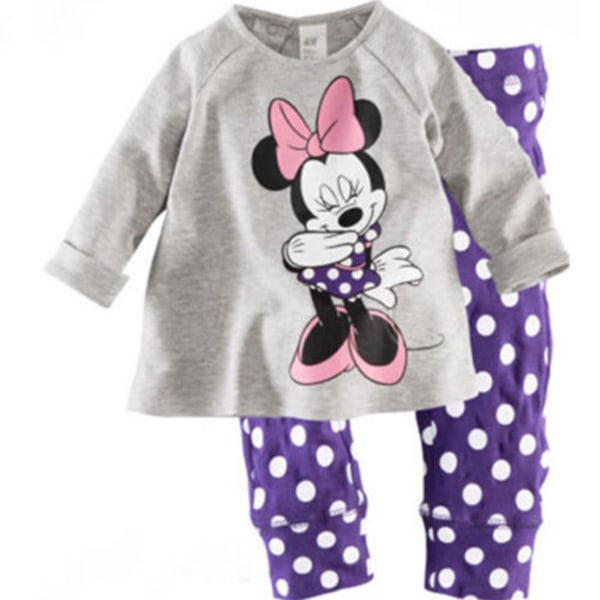 Baby Girl Outfits Mickey Mouse Print Långärmad T-shirt & Byxor Gray Purple 110 cm