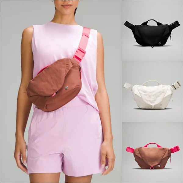 luLu Böjd Crossbody Väska Kvinnor 2024 Ny Casual Sport Crossbody Väska Män Axelväska Fitness Midjeväska Cykling Bröstväska Black