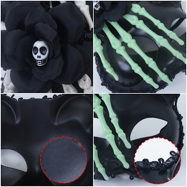 Halloween Skelett Hand Ros Halv ansiktsmask Vuxna Fest Cosplay Kostym Rekvisita White