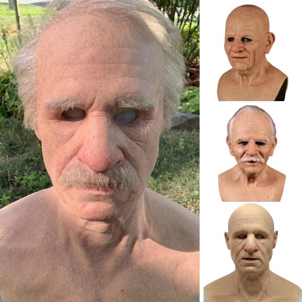 Old Man Latex Halloween Mask Cosplay Party Realistiska huvudbonader A