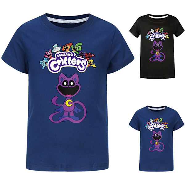 Barn Pojkar Flickor Leende Critters CatNap Tryckt Sommar Kortärmad T-shirt Black 160cm