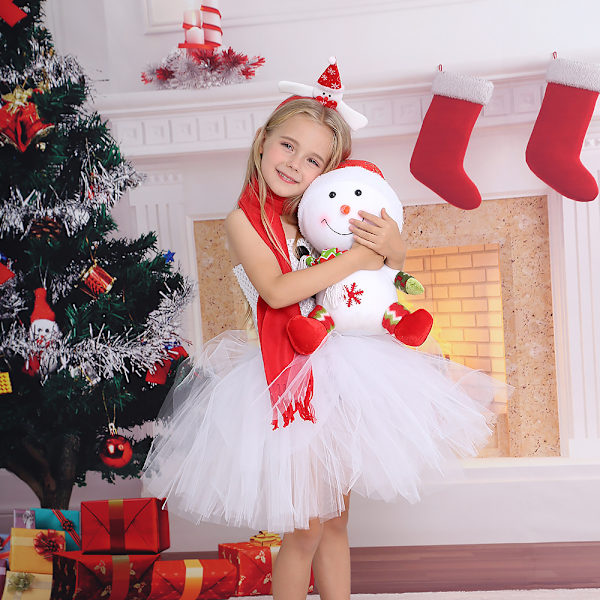 3 stk. sæt Xmas hvid snemand tutu kjole hårbånd + tørklæde outfit 100CM