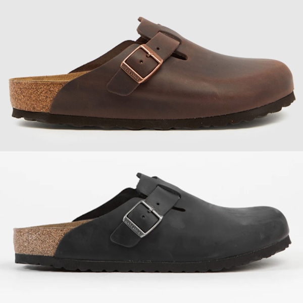 Birkenstock Boston Mjuka Fotbäddar Tofflor Unisex Slip On Vardagsskor Brown 43