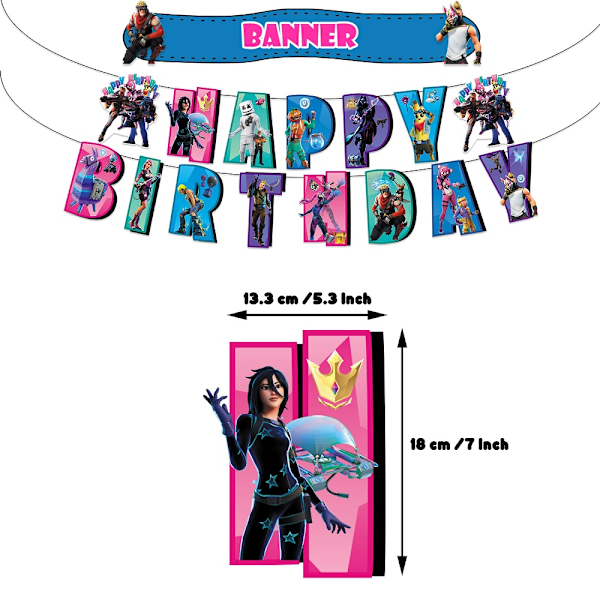 Fortni-te 5 Tema Födelsedagsfest Dekoration Ballonger Banner Tårta Toppers Kit