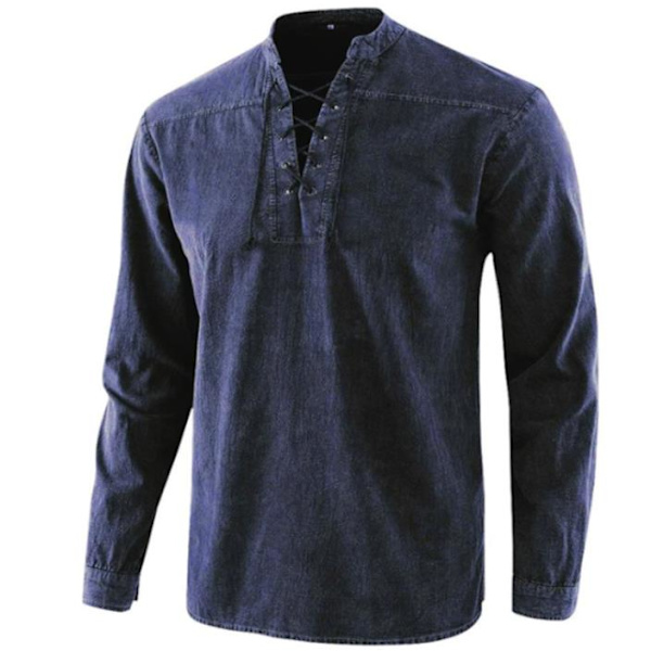 Miesten viikinkipiraattiasu, pitkähihainen V-aukkoinen nyöripaita navy blue 4XL