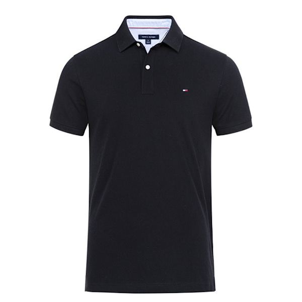 Tommy Miesten Muoti Printtipaita Rento Löysä Istuvuus Mukava Kevyt Hengittävä Lyhythihainen Kaulusnapit T-paita Pusero Topit Black 2XL