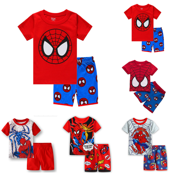 Barn Pojke Tecknad Spider-Man kortärmad T-shirt Shorts Kostym E 90cm