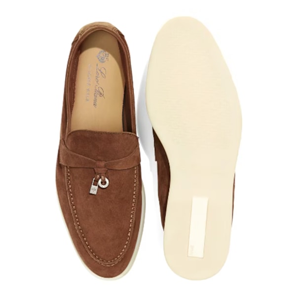 LORO PIANA Summer Charms Walk Mockasiner i mocka Red Brown 41