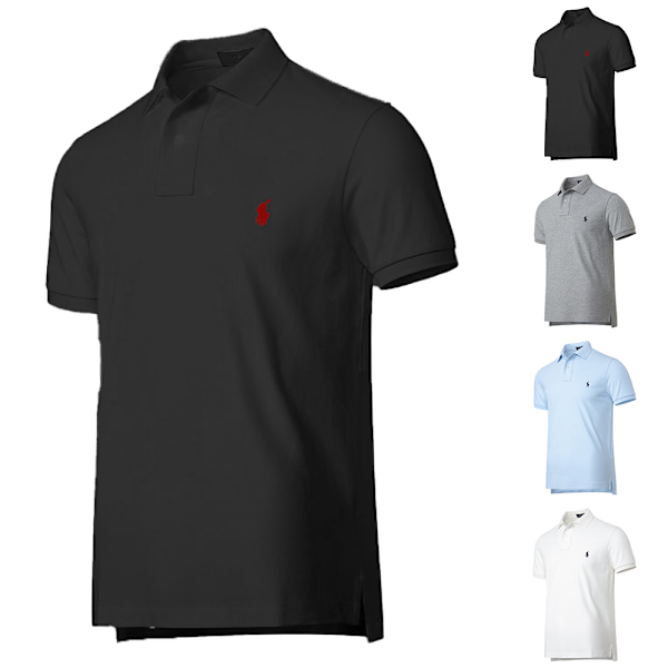 Ralph Lauren Herr Polotröja Klassisk Passform Mjuk Bomulls Polo T-shirt Passform Polotröja Herr Casual Formell Affärer Golftröjor Toppar Sky Blue 2XL