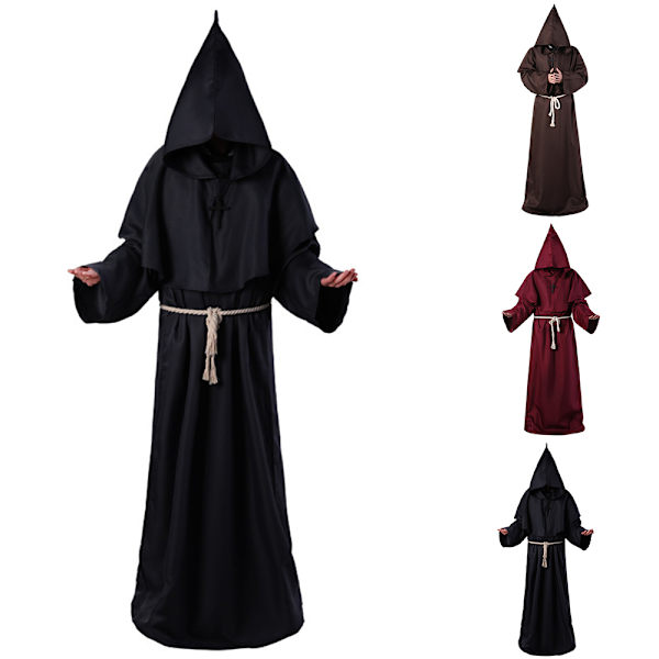 Aikuisten Halloween Cosplay -asu Keskiaikainen Hupullinen Munkinkaapu Renessanssipappi Kaapu Velho Noita Viitta Wine red M