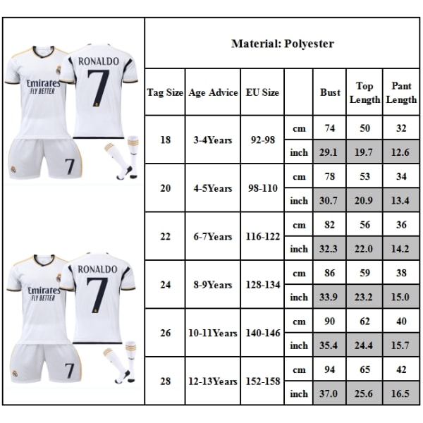Barn Pojkar No.7 Vinicius Jersey Outfits Skjorta Shorts Fotbollsstrumpor Sets träningsoverall 3-4Years