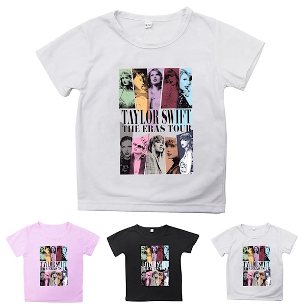 Barn Flickor Taylor Swift T-shirt Kortärmad Rund Hals Tee Cartoon Casual Toppar Sommar Pink 140cm