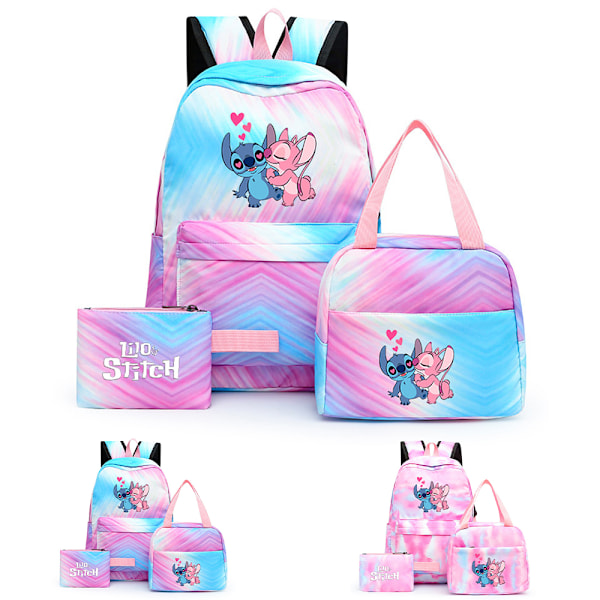 Lilo ja Stitch -läppärireppu, 3-osainen setti lounasrasialla ja penaalilla, muodikas reppu, suuri kapasiteetti, olkalaukku B