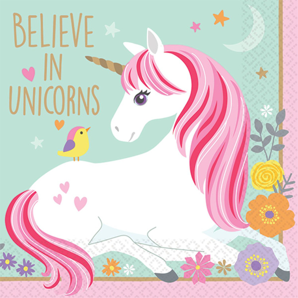 Servietter unicorn 25 x 25 cm 16 stk enhjørningstema
