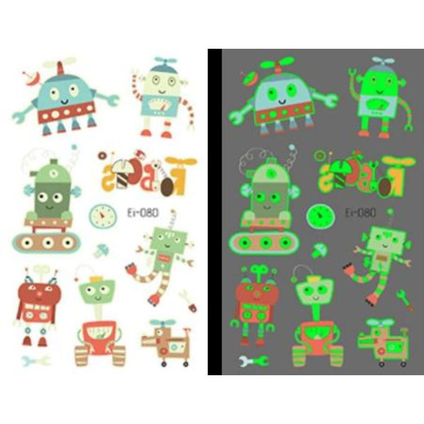 Självlysande barntatueringar 5 ark med robotmotiv för barn White