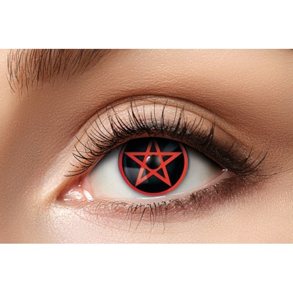 Partylinser røde 3 mdr farvede linser halloween pentagram seje vilde uhyggelige