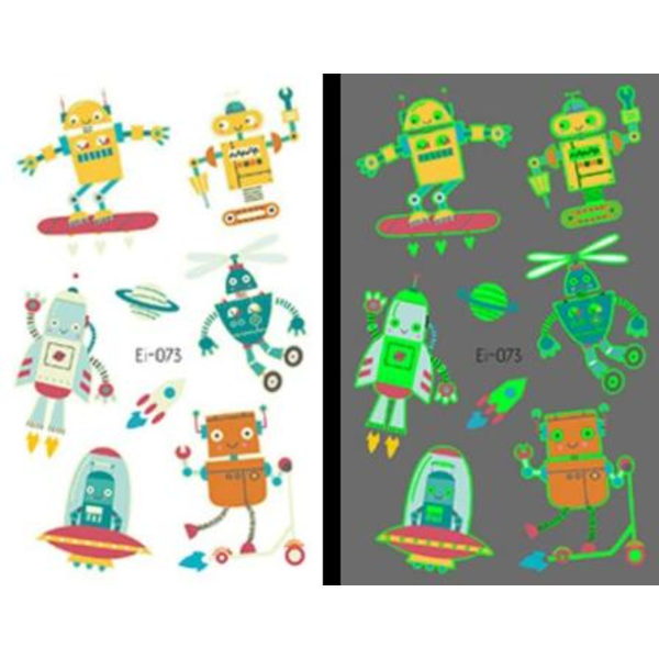 Självlysande barntatueringar 5 ark med häftiga robotmotiv White